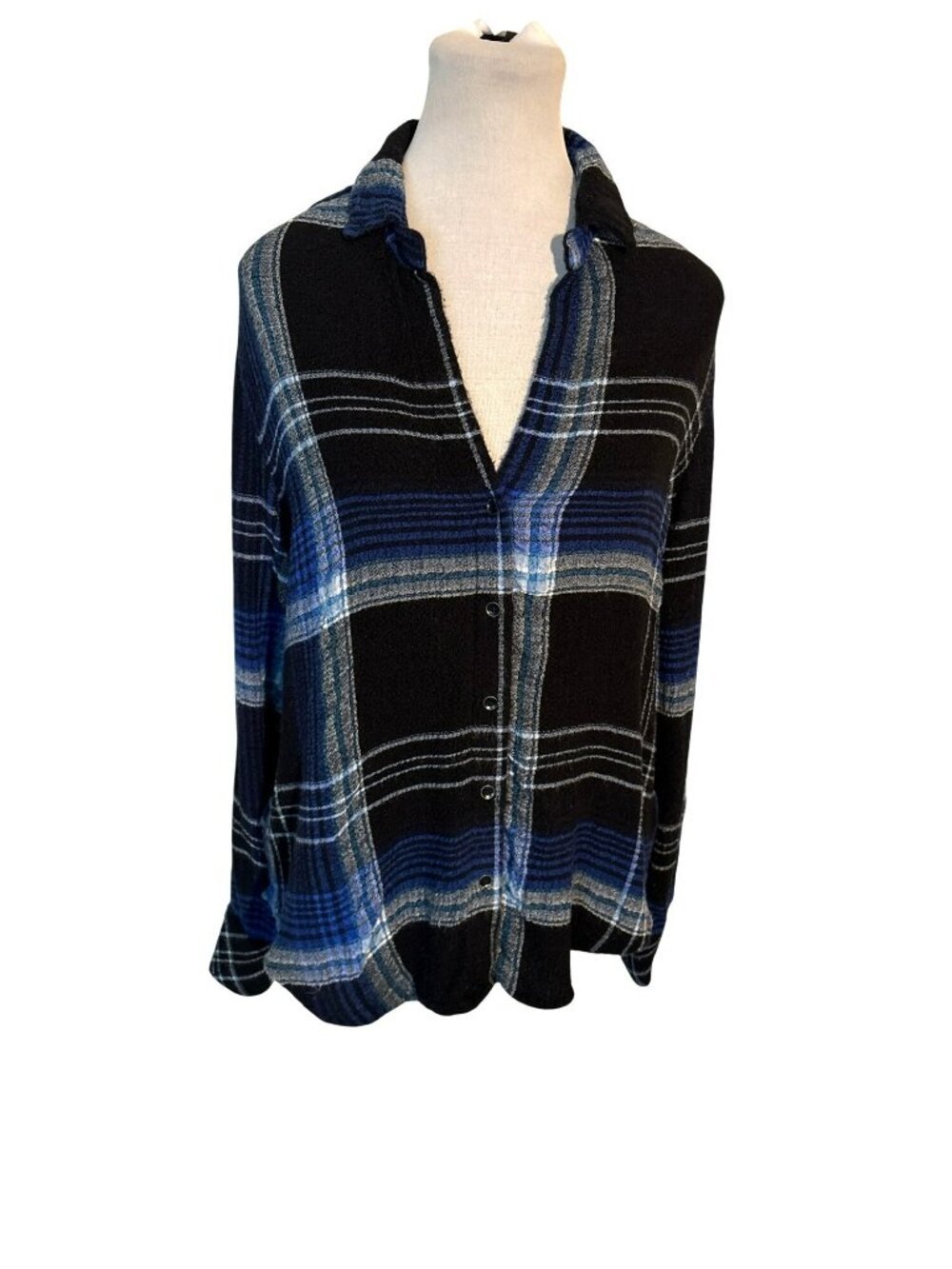 Cloth & Stone Anthropologie Black & Blue Plaid Button-Down Shirt XS